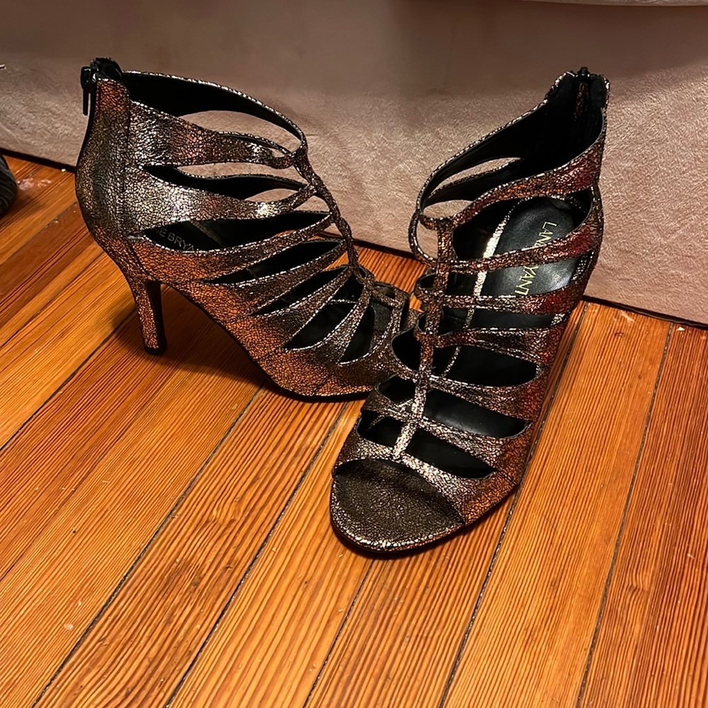 Lane Bryant heels, size 10W, gold and black